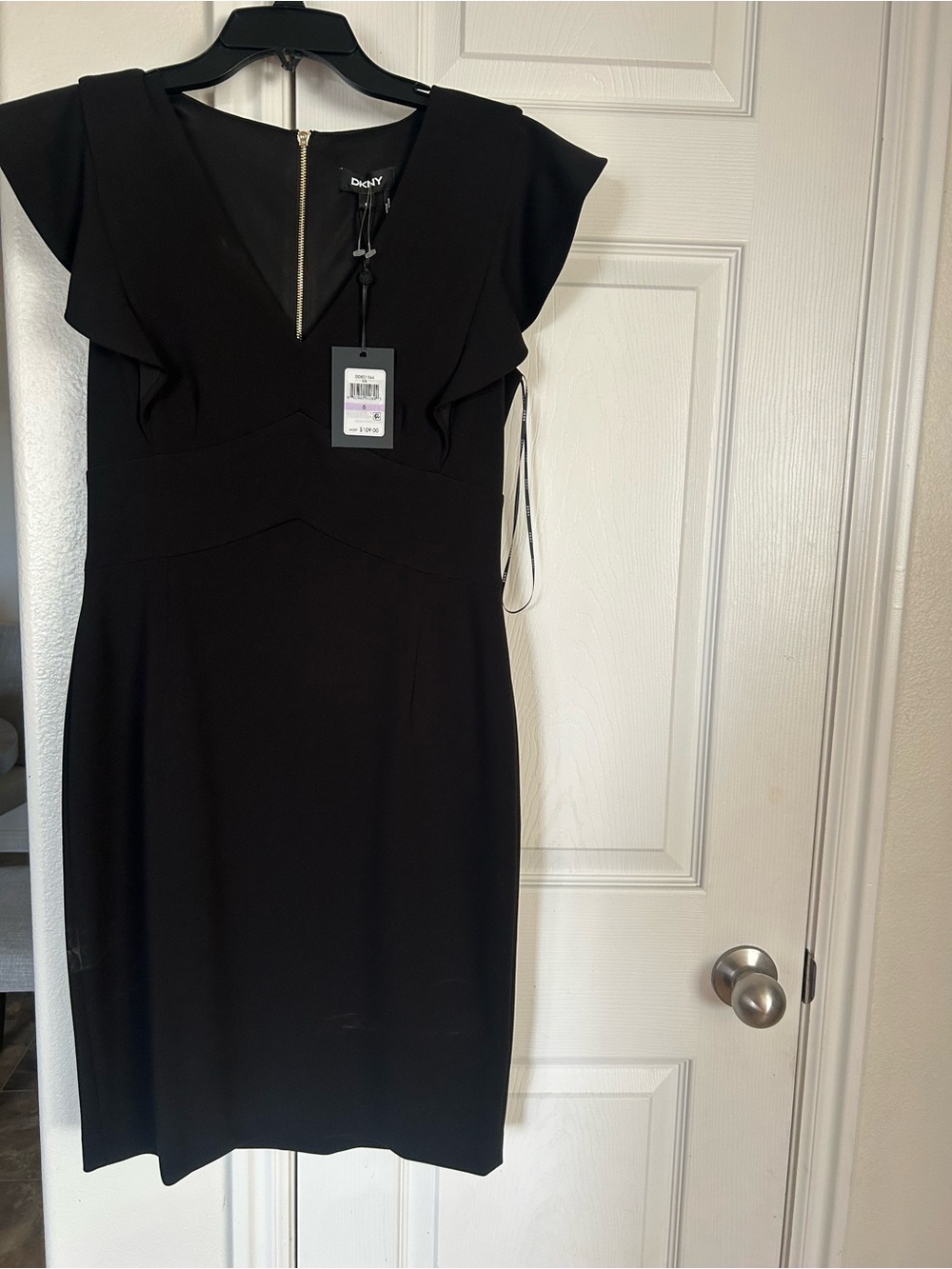 DKNY Black Ruffle Sleeve Sheath Dress size 6